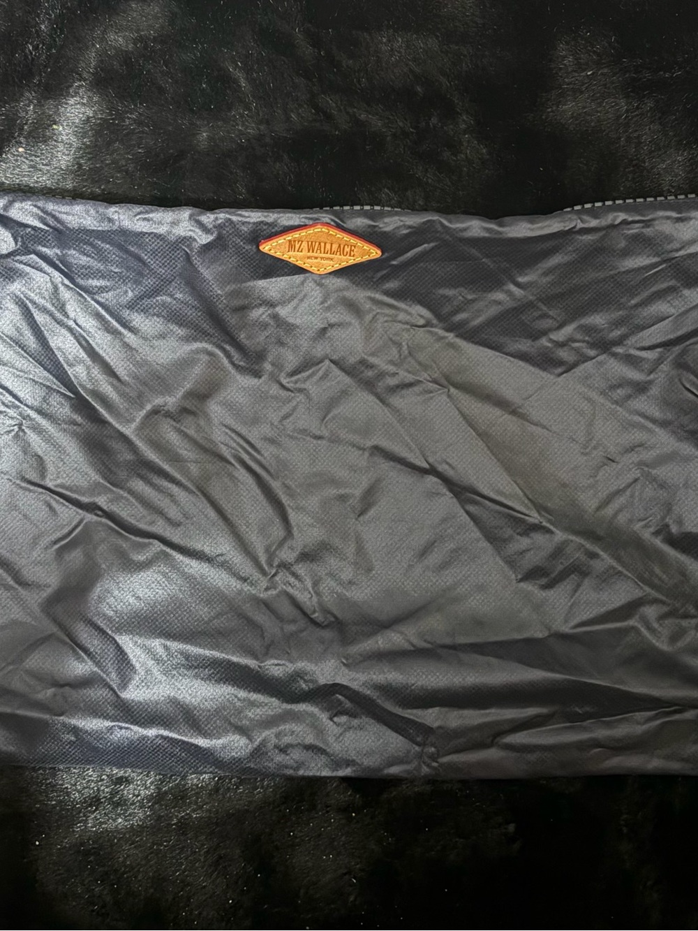 MZ WALLACE  large Black Nylon Zip Pouch with Leather Trim - Picture 2 of 6